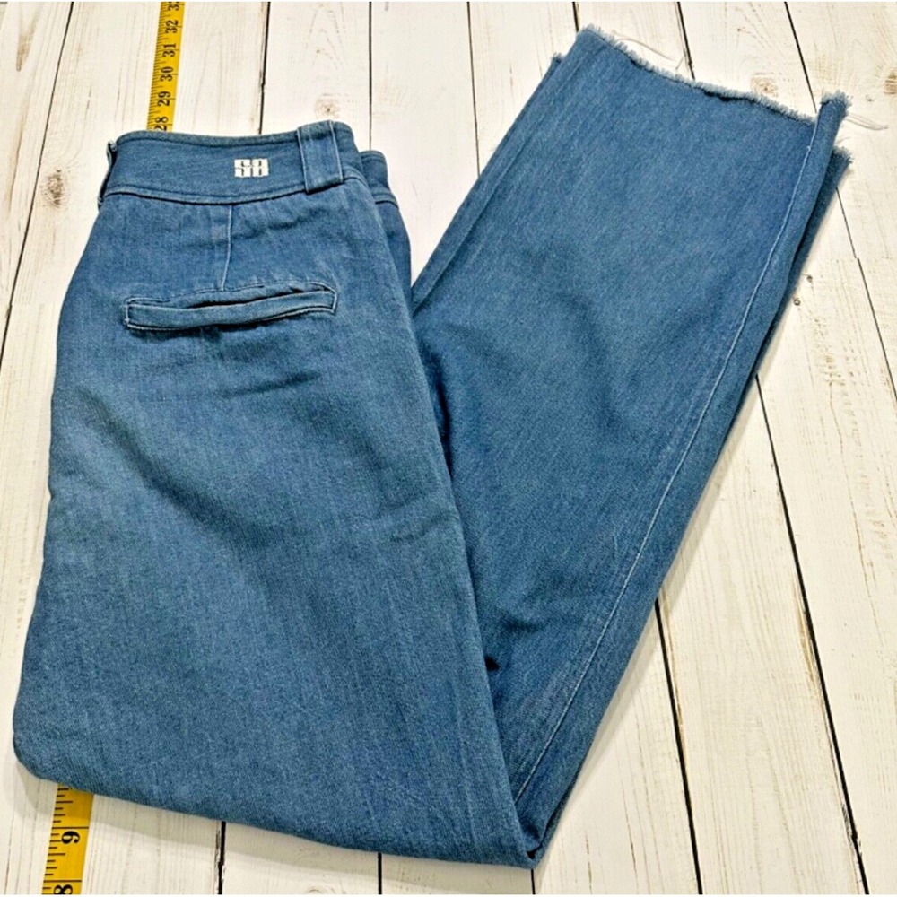 Saintart Blue Denim Women's Boot Cut Raw Hem Jeans Size S Flaw‎